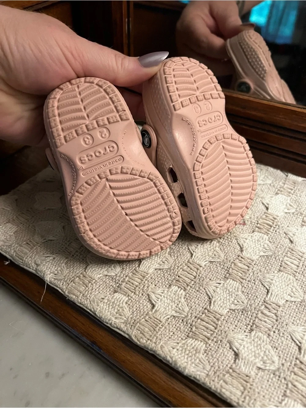 CROCS Classic Slip On Casual Summer Clogs Slightly Metallic‎ Pink Infant Girl 3